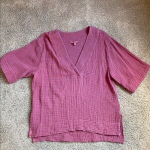 Faherty Pink Boxy Short Sleeve Blouse